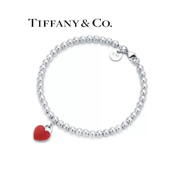 Tiffany & Co. Sterling Silver Return To Tiffany Silver Bead Red Heart Bracelet - Picture 3 of 16
